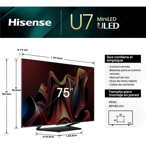 Pantalla Hisense Uled Miniled 75u7n 144hz Game Mode Pro - Excelente (Reacondicionado)