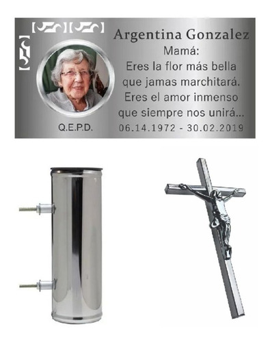 Imagen 1 de 9 de Placa + Foto + Florero + Cruz. Para Cementerio, Lapidas.