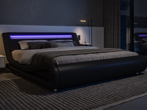 Base Cama Plataforma Led Matrimonial Cabecera Ajustable Mont