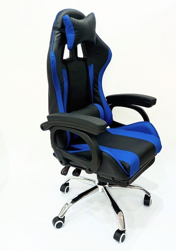Silla de escritorio Ideon SG03 gamer ergonómica  negra y azul con tapizado de cuero sintético