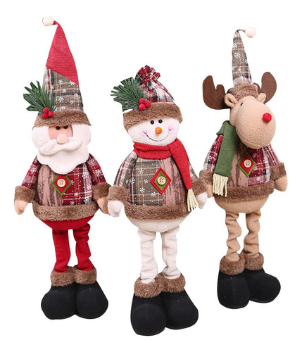 (au) 3 Pzs Muñeco Peluche Navideña Reno Papa Noel Muñeco