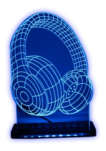 Imagem 1 de 9 de Luminária Led 3d - Fone De Ouvidos - Abajur Decorativo