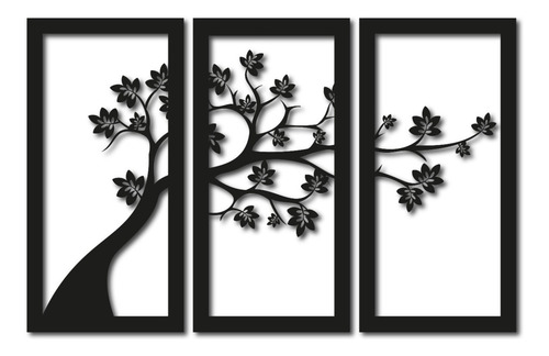 Imagen 2 de 5 de Cuadro Triptico Calado Madera Moderno Decoracion Arbol Vida