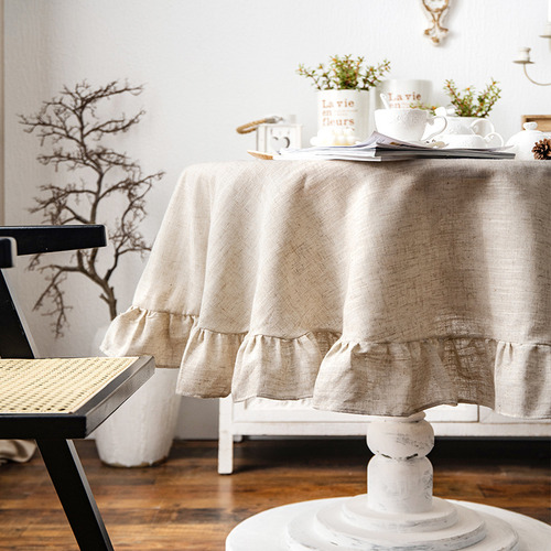 Mantel Romántico Francés Con Volantes, Mesa De Lino Y Algodó