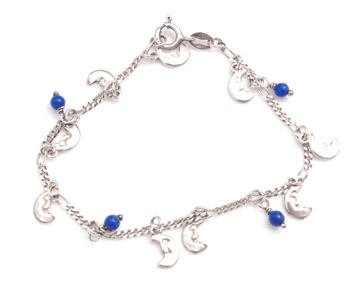 Pulsera De Plata Italiana Diseño Media Luna