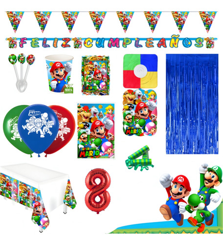 Kit Infantil Decoración Fiesta - Super Mario Bros X36 Inv