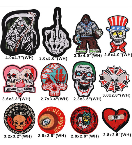 12 Parches Bordados Diseño De Calavera Punk, Parches P...
