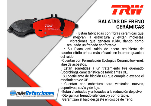 Balatas Ceramicas Traseras Camry L4 2.4l De 2007 A 2009 Trw