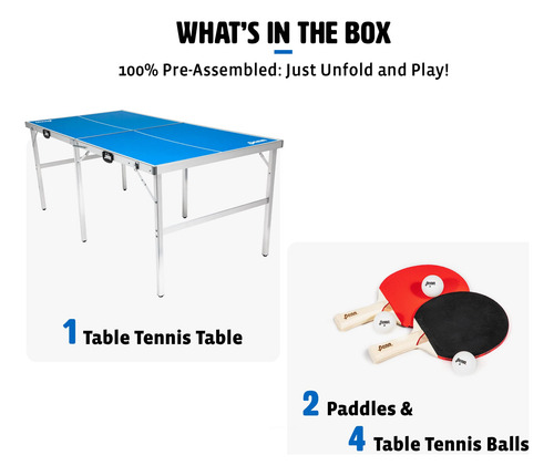 Mesa De Tenis De Mesa Portátil 1.83 X 0.91 Metros Con Red Y Azul
