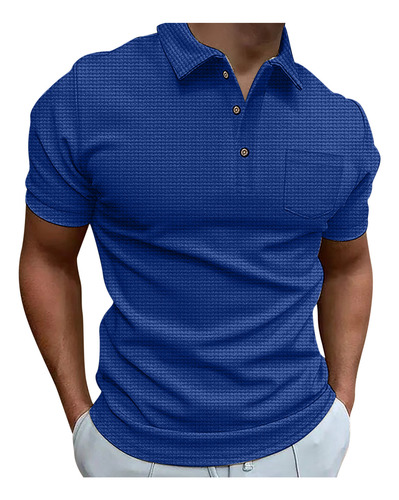 Jersey Casual Liso Con Botones A La Moda Para Hombre, Talla