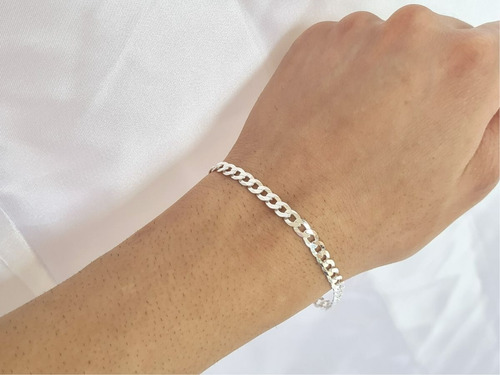Pulseira De Prata 925 Escama De Peixe Ótima Qualidade Comprimento 21 Cm Diâmetro 21 Cm
