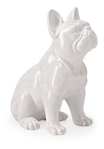 Escultura Cachorro Bulldog Branco Em Poliresina