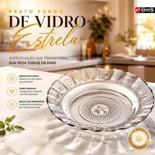 Sforte Kit 6 Prato Fundo De Vidro Transparente Estrela Para Restauran