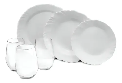 Aparelho De Jantar Pétala 24 Peças Duralex Opaline Cor Branco Liso