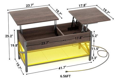Mesa Auxiliar Elevable Con Luz Led Y Toma De Corriente