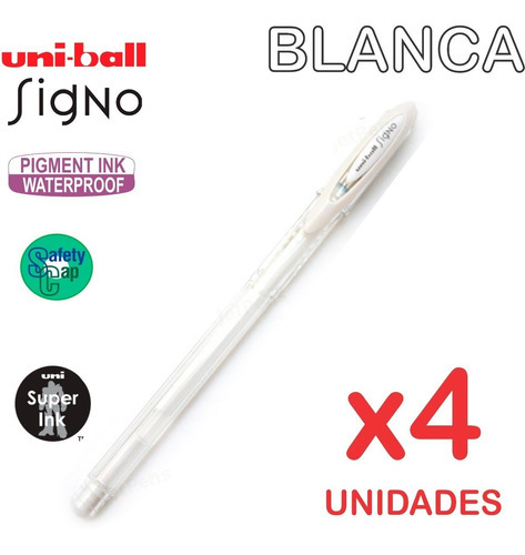 4 Lapicera Blanca Uni-ball Um120 Uni100 Gel Signo Japon Color De La Tinta Blanca