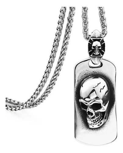 Collar Para Hombre Con Placa Dije Cráneo Calavera De Acero