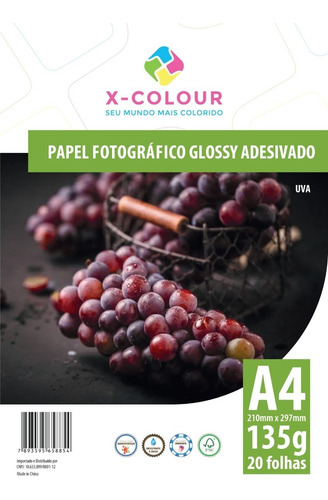 Imagem 1 de 1 de 100 Folhas Papel Fotografico Glossy Adesivo A4 135g X-colour