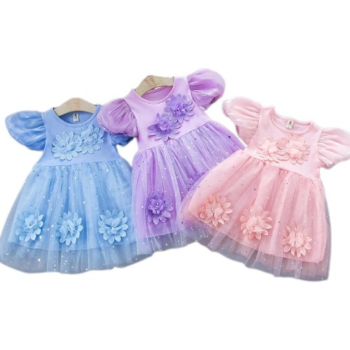 Vestido Verano Para Niña Tul Con Flores Elegante Ah-293