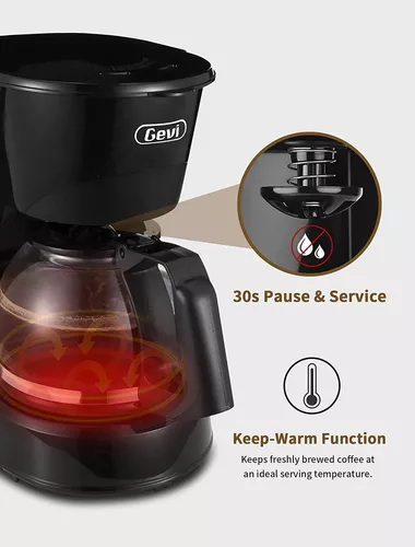 Gevi Cafetera pequeña de 4 tazas, cafetera compacta con filtro  reutilizable, placa de calentamiento y cafetera para el hogar y la oficina
