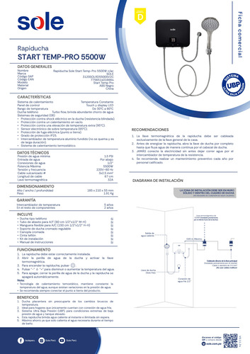 Rapiducha Sole Start Temp-pro 5500w C/ac