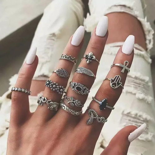 Conjunto Set Anillos Bohemio Cristal Serpiente