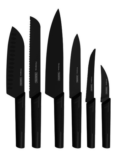 Conjunto de facas de aço inoxidável Tramontina Nygma de 6 peças, cor preta