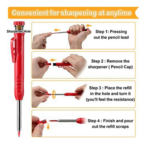 Juego De 4 Lápices Para Carpintería Con Recambio De 2,8 Mm,