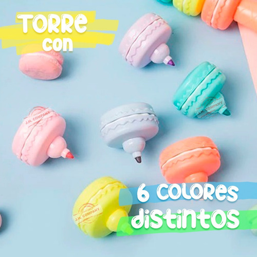 Imagen 3 de 10 de Set De 6 Mini Marcatextos Colores Pastel Forma De Macarron