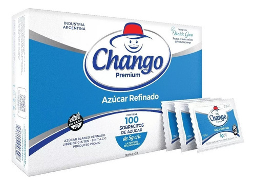 Azúcar Rubia Chango En Sobres 100 Un X 5 Gr