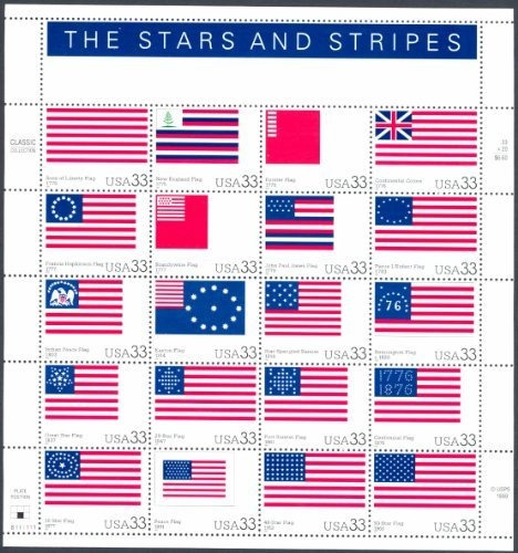 Barras Y Estrellas Americanas Banderas Hoja De Sellos De Col