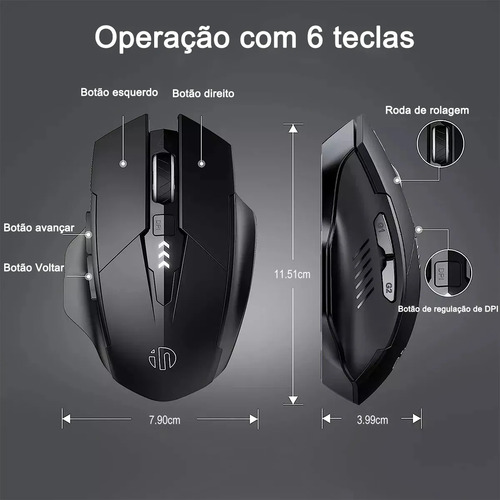 Mouse Sem Fio Bluetooth Recarregável Gamer Ergonômico 2.4g