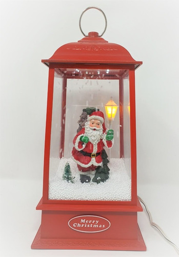 Imagen 1 de 3 de Farol Navideño Rojo Santa Claus Luz Led Y Caída De Nieve