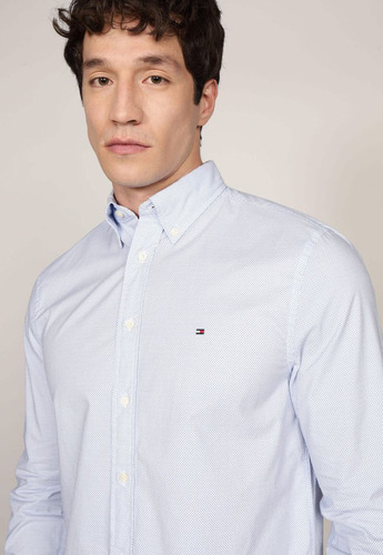 Camisa Solid Poplin Regular Fit Celeste Tommy Hilfiger