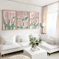 Comprar 3 Cuadros Decorativos Moderno Abstracto Japandi Flores Rosas