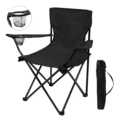 Cadeira Camping Dobrável Preta Porta Copo 120kgc/bolsa Preto