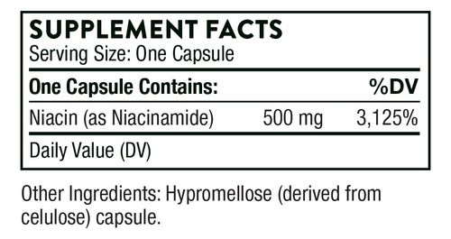 Thorne, Niacinamida 500mg, para las articulaciones, 180 Cápsulas