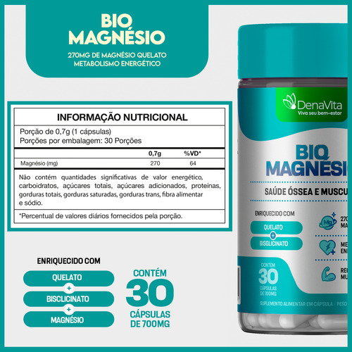 Bio Magnésio Quelato Bisglicinato Alta Concentração Denavita