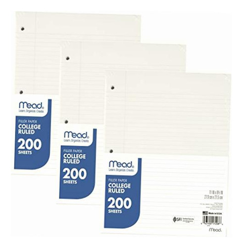 Mead Loose Leaf Paper, Filler Paper, College Ruled, 200