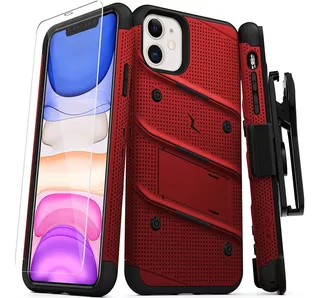 Funda + Vidrio + Holster Zizo Bolt Para iPhone 11 Rojo/negro