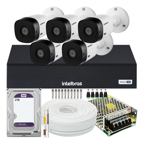 Kit Cftv Intelbras 5 Câmeras Vhl 1220 Full Hd 3008 2t Purple