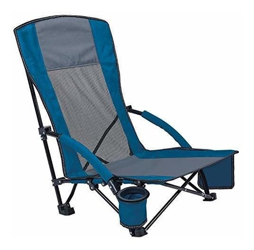 Silla De Playa Baja Con Respaldo Alto Y Porta Vasos (azul)