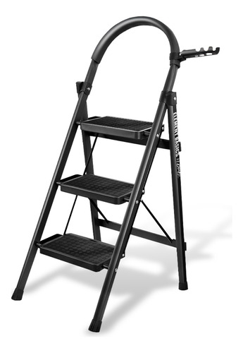 Escalera De Acero Tubular Tipo Tijera Plegable 3 Escalones Color Negro