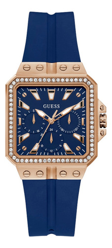 Reloj Para Mujer Marca Guess Color Blanco Venus Correa Azul Bisel Dorado