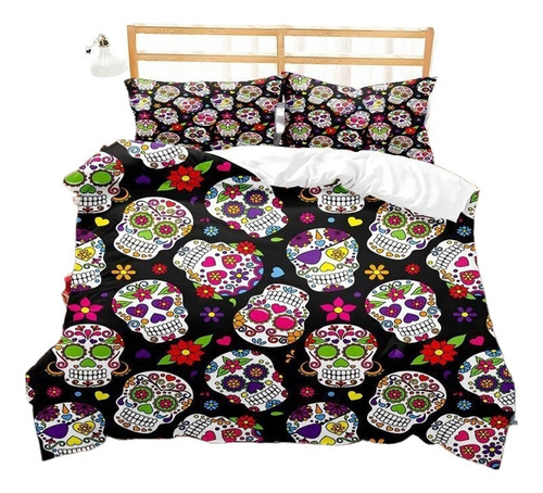 Funda De Edredón De Calavera Colorida Ropa De Cama Doble