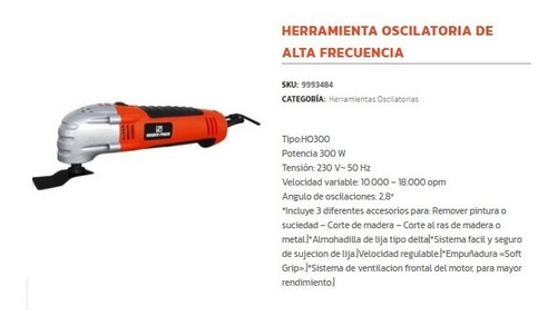 Imagen 2 de 3 de Herramienta Osciladora Alta Frecuencia Dowen Pagio 300 W