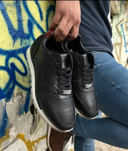 Sneakers Tenis Negros De Piel 100