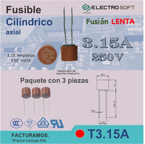 3pz Fusible Circular 3.15a 250v / 3.15 Amperios / Cilíndrico