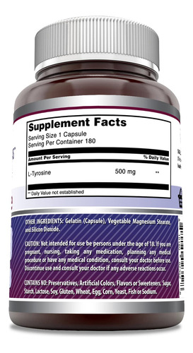 Suplemento Amazing Formulas L-tirosina 500 Mg Cápsulas 180 C