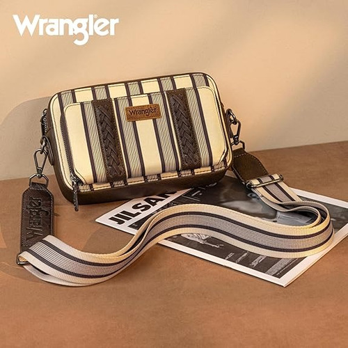 Cartera Deportiva Wrangler Cowgirl C Importada Original Marrón Oscuro Rayas